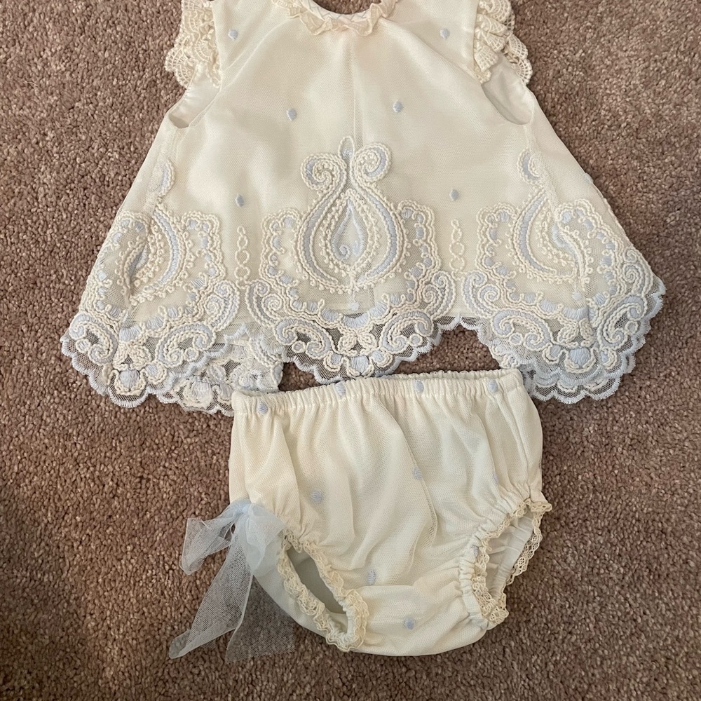 Elegant Cream Lace Baby Dress Set